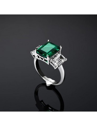 Chiara Ferragni Ring - Emerald Trilogy with White Zircons and Green Zircon - Size 16 - 0