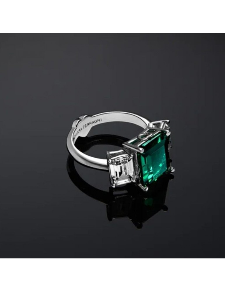 Chiara Ferragni Ring - Emerald Trilogy with White Zircons and Green Zircon - Size 16 - 0