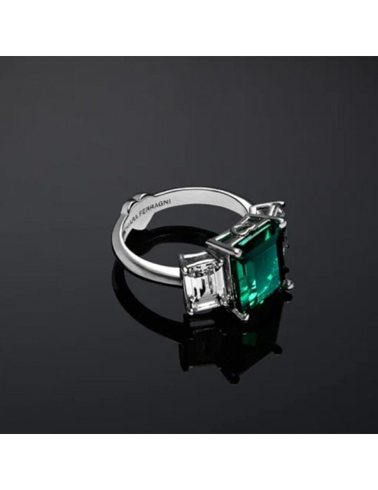 Chiara Ferragni Ring - Emerald Trilogy with White Zircons and Green Zircon - Size 16 - 0