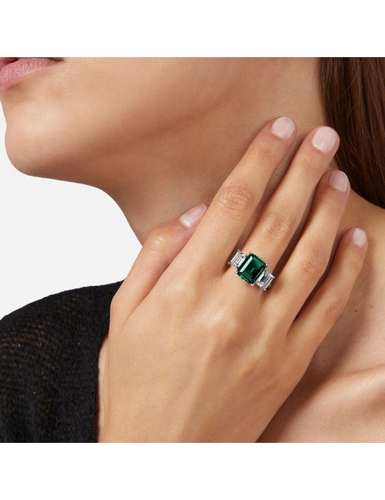 Chiara Ferragni Ring - Emerald Trilogy with White Zircons and Green Zircon - Size 16 - 0