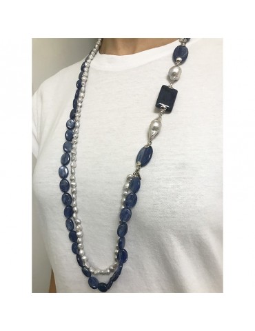 Collana Della Rovere - Endless - Lunga -Cianite-Perle Grigie-COLDR8273 2