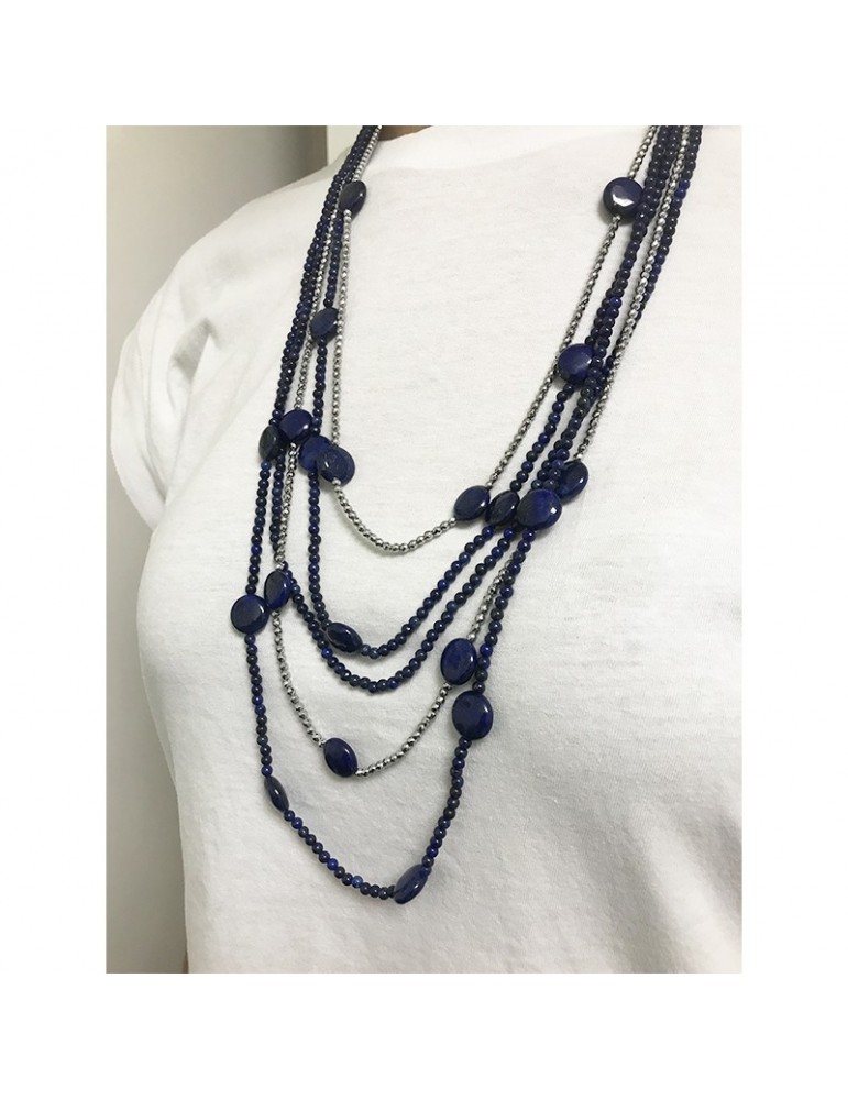 Della Rovere Necklace-Long-925% Silver-Hematite-Lapis Lazuli-COLDR7019