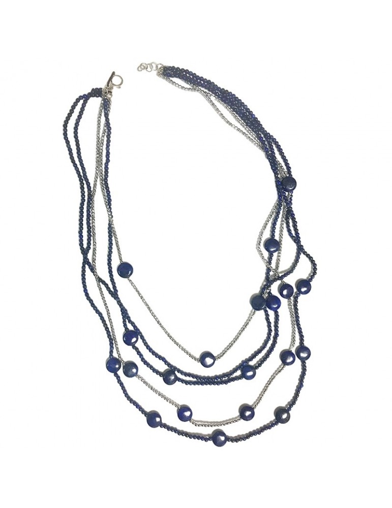 Della Rovere Necklace-Long-925% Silver-Hematite-Lapis Lazuli-COLDR7019