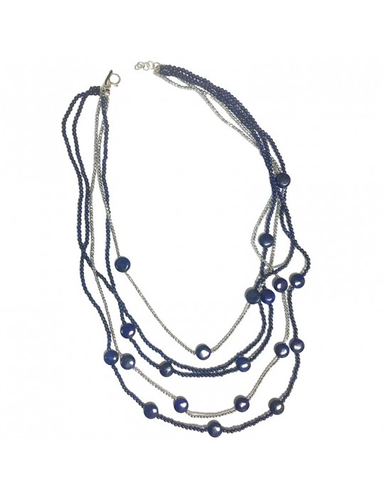 Collana Della Rovere-Lunga-Argento 925% -Ematite-Lapislazzuli-COLDR7019