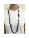 Della Rovere Necklace - Endless - Long - Cyanite - Gray Pearls - COLDR8273