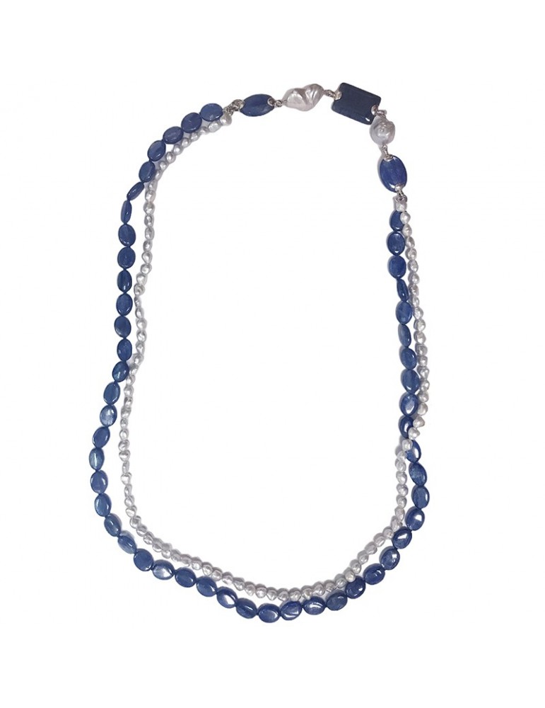 Della Rovere Necklace - Endless - Long - Cyanite - Gray Pearls - COLDR8273