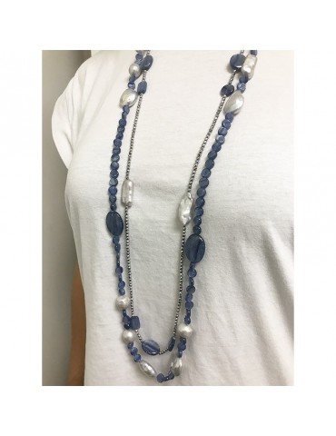 Collana Della Rovere-Lunga-Argento 925%-Cianite-Perle Grigie-COLDR8279 2