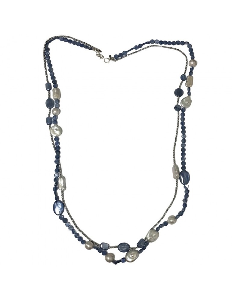 Della Rovere Necklace-Long-925% Silver-Kyanite-Grey Pearls-COLDR8279