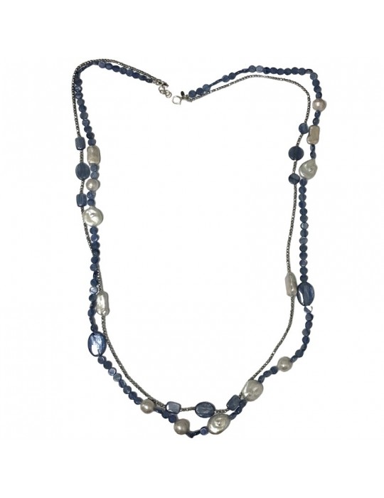 Collana Della Rovere-Lunga-Argento 925%-Cianite-Perle Grigie-COLDR8279