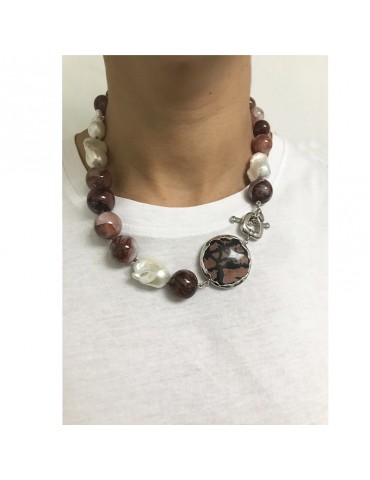 Della Rovere Necklace - Choker - Outback Jasper-Baroque Pearls-DR09 2