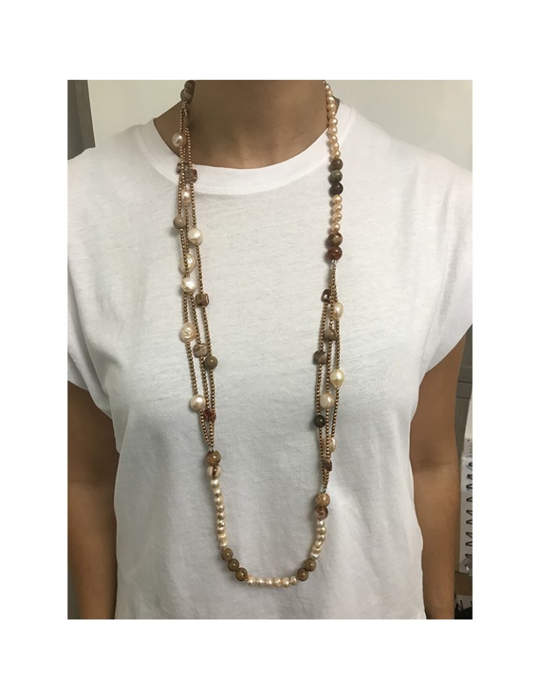Collana Della Rovere - Endless - Lunga - Opale-Legno Fossile-COLDR8326
