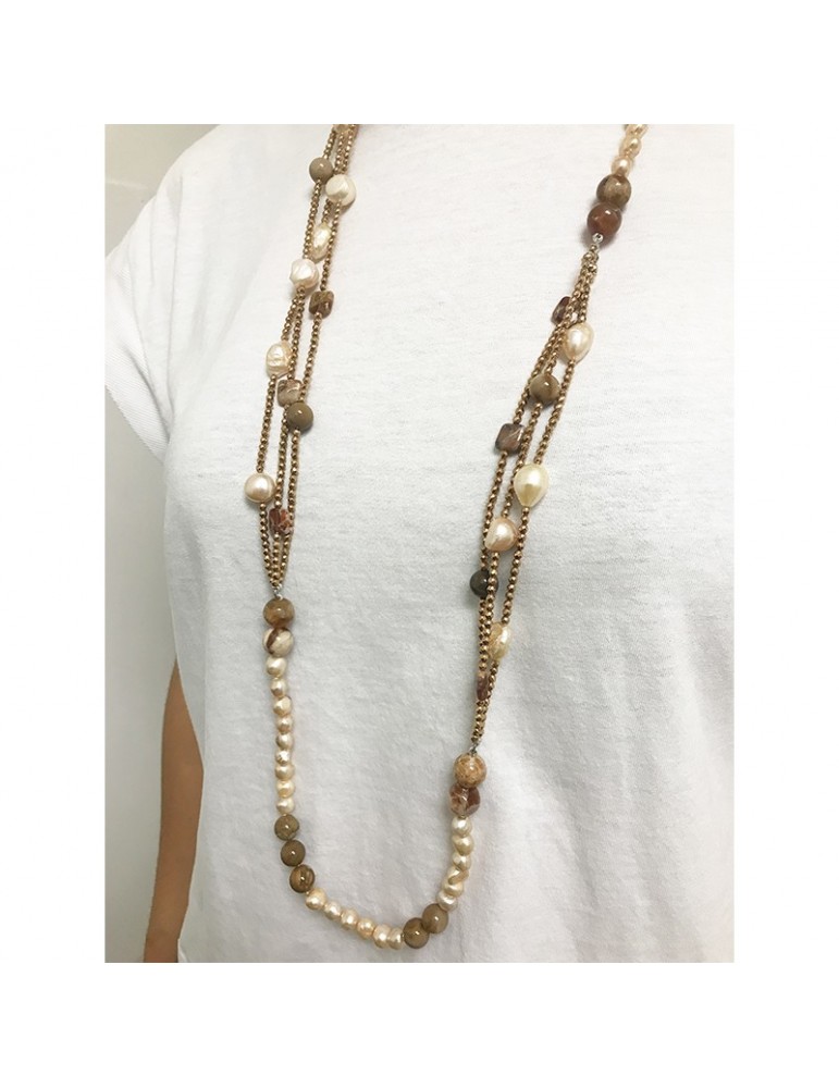 Collana Della Rovere - Endless - Lunga - Opale-Legno Fossile-COLDR8326