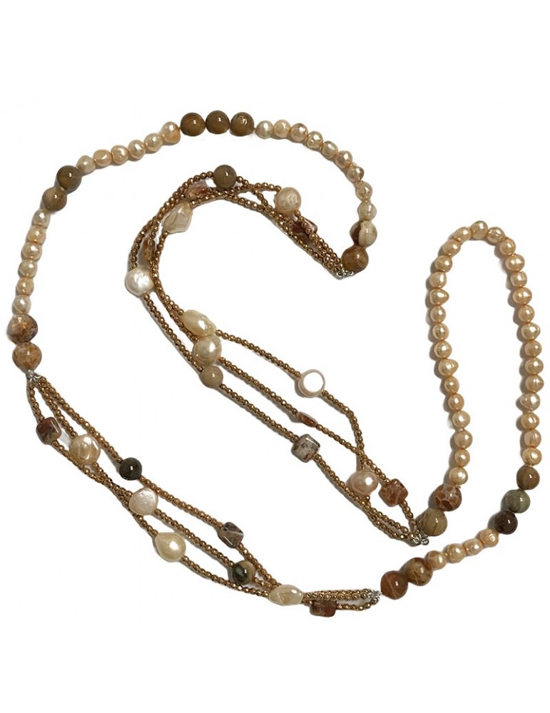 Della Rovere Necklace - Endless - Long - Opal-Fossil Wood-COLDR8326