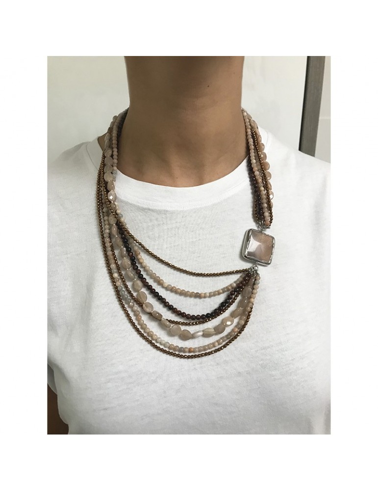Collana Della Rovere-Multifilo-Ematite Dorata-Pietre di Luna-COLDR6229