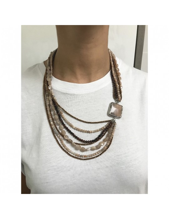 Della Rovere Necklace-Multistrand-Golden Hematite-Moonstones-COLDR6229
