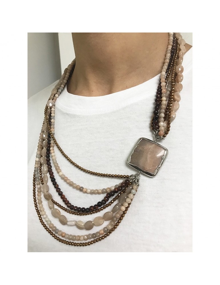 Collana Della Rovere-Multifilo-Ematite Dorata-Pietre di Luna-COLDR6229