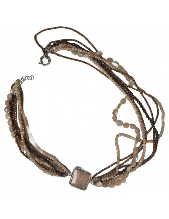 Della Rovere Necklace-Multistrand-Golden Hematite-Moonstones-COLDR6229