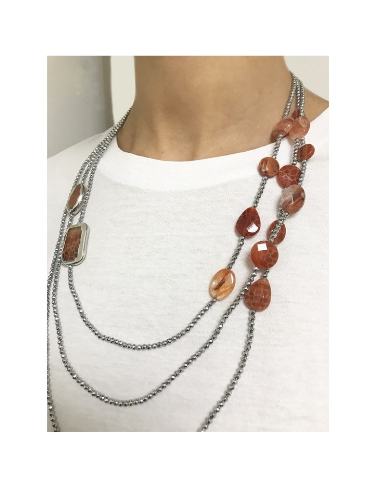 Collana Della Rovere - Multifilo - Ematite - Aragonite - DR178