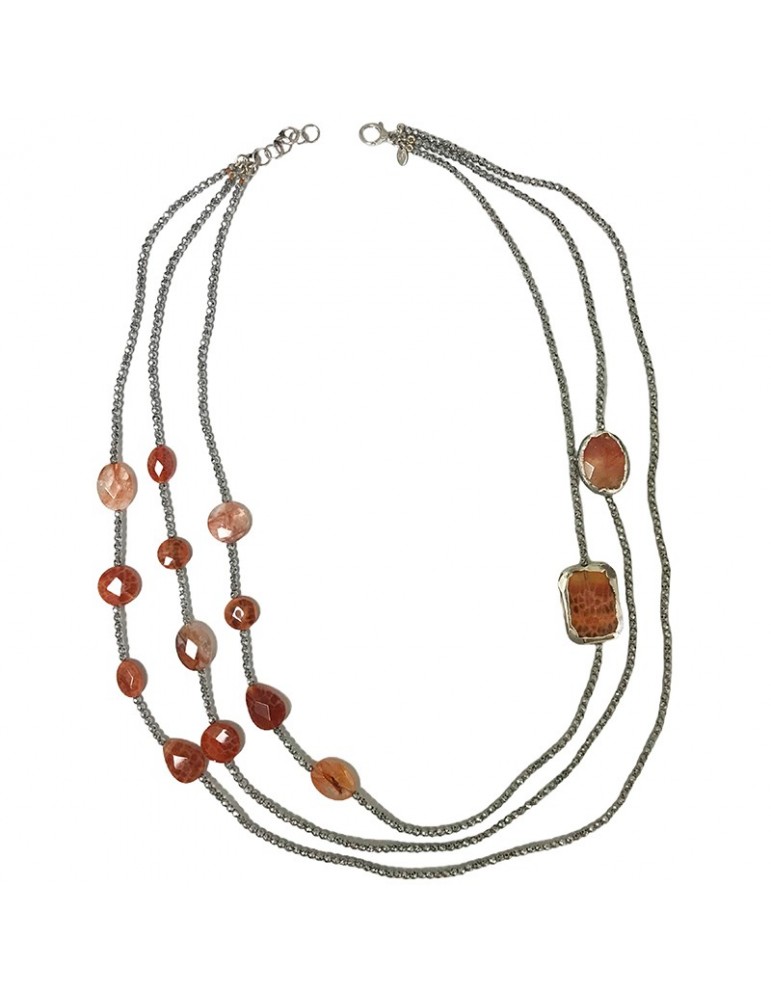 Collana Della Rovere - Multifilo - Ematite - Aragonite - DR178