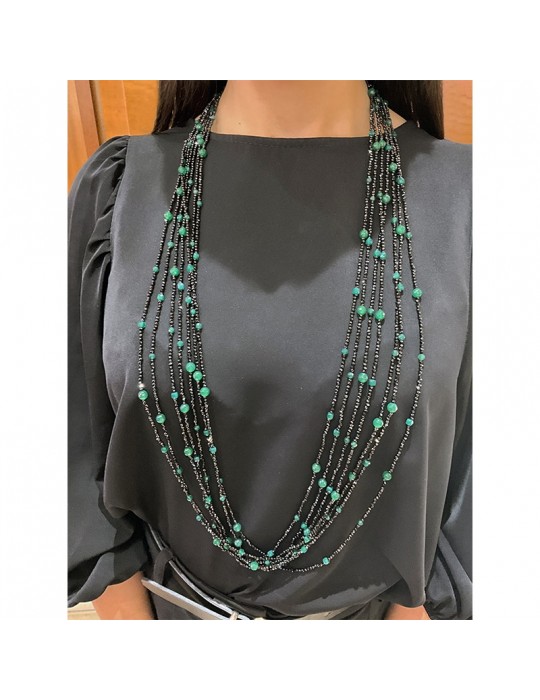 Rajola Necklace-Bubbles-Multistrand-Black Spinel-Green Agate-5432024L5