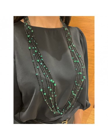 Collana Rajola-Bollicine-Multifilo-Spinello Nero-Agata Verde-5432024L5 2