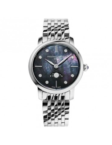 Frederique Constant - Classics Slimeline Moonphase 30mm Black Mother of Pearl Watch with Diamonds - 0