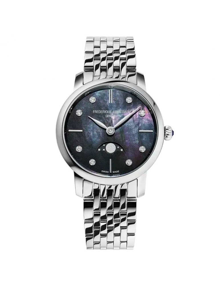 Frederique Constant - Classics Slimeline Moonphase 30mm Black Mother of Pearl Watch with Diamonds - 0