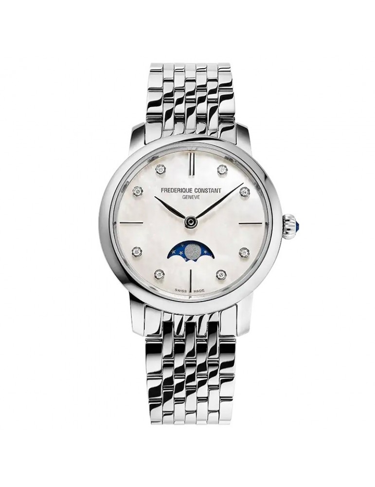 Frederique Constant Watch - Classics Slimeline Moonphase 30mm White Mother of Pearl with Diamonds - 0