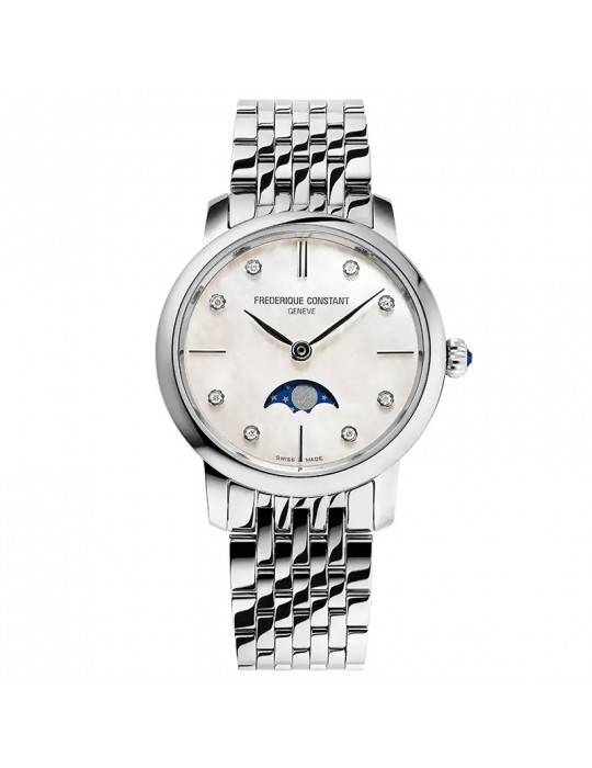 Frederique Constant Watch - Classics Slimeline Moonphase 30mm White Mother of Pearl with Diamonds - 0