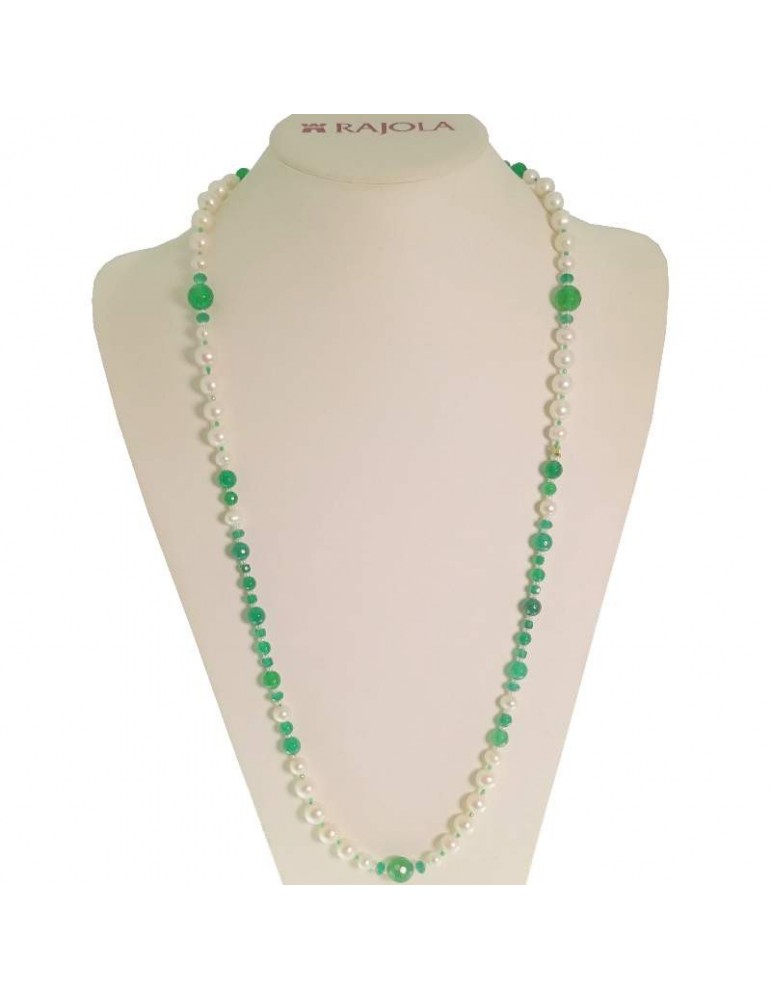 Rajola Necklace for Women -Ilenia-Long-White Pearls-Green Agate-544271
