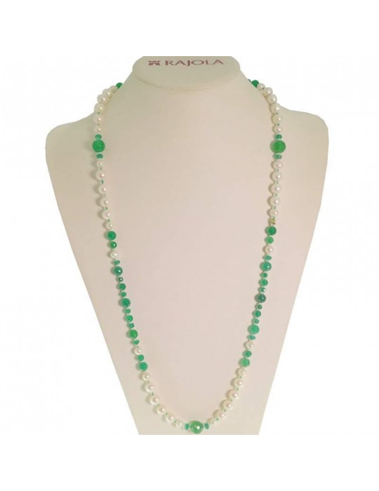 Rajola Necklace for Women -Ilenia-Long-White Pearls-Green Agate-544271