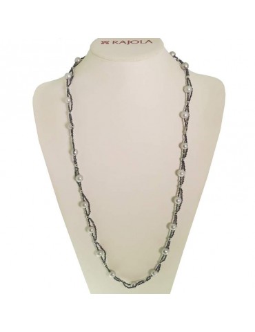 Rajola Necklace - Venus - Long - Gray Pearls - Blue Spinel - 544374L