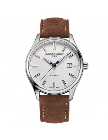 Frederique Constant Watch - Classics Index Automatic 40mm Silver Guilloche - Brown Leather Strap - 0