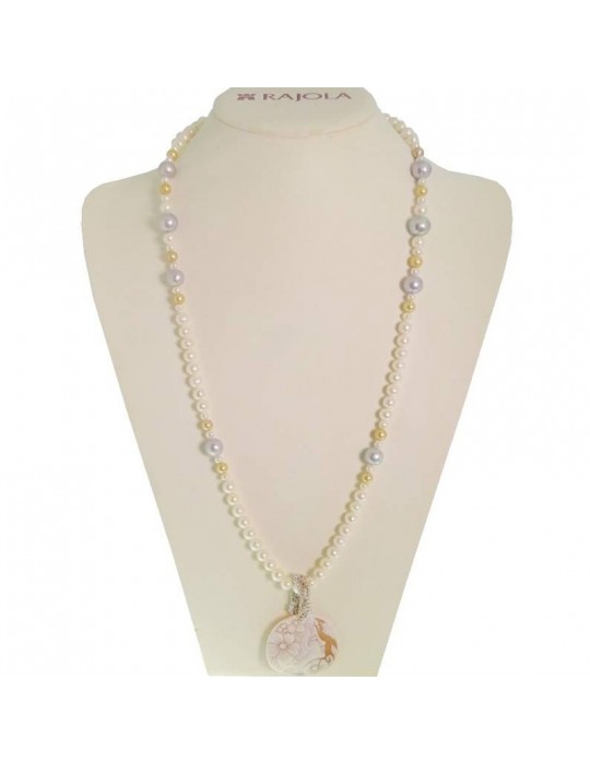 Rajola Necklace - Athena - Long - Pearls - Cameo-Engraved Woman-544394