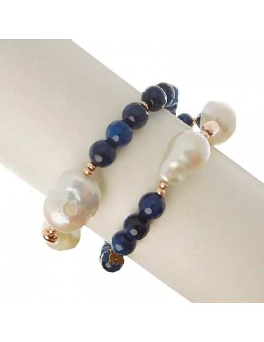 Rajola Women's Bracelet - Life -Multistrand-Pearls-Blue Agate-54658218