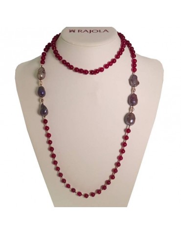 Collana Rajola - Vita - Lunga - Giada Bordeaux - Perle Viola - 5465833