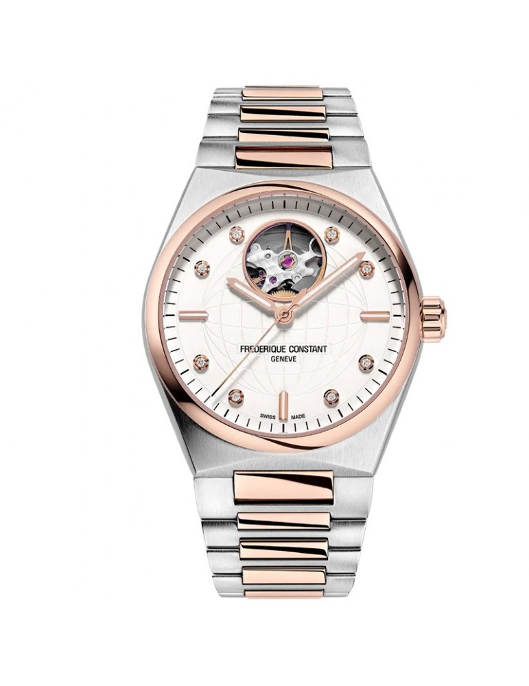 Frederique Constant - Highlife Lady Heart Beat Automatic 34mm Silver and Rose Gold Watch with Diamonds - 0