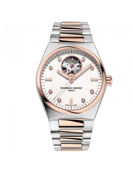 Frederique Constant - Highlife Lady Heart Beat Automatic 34mm Silver and Rose Gold Watch with Diamonds - 0