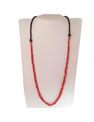 Rajola Necklace - Long Primula - Red Coral - Onyx - B568631L