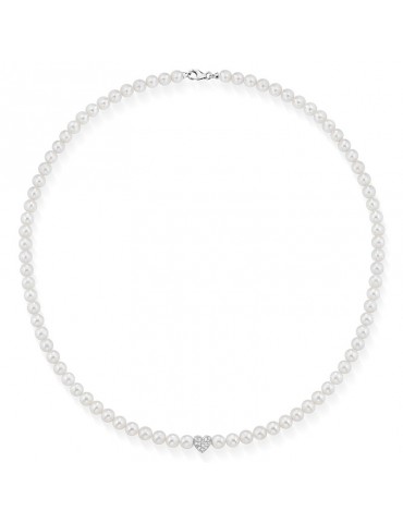 Lelune Necklace - Water Lily - Pearls - Heart - White Diamonds - LLNK35