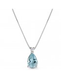 Lelune Diamonds Necklace for Women - in 18k White Gold with Diamonds and Aquamarine Pendant 0.50 carats - 0