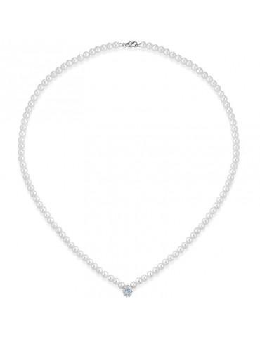 Lelune Necklace - Water Lily - String of Pearls-Aquamarine-LLNKAM15008