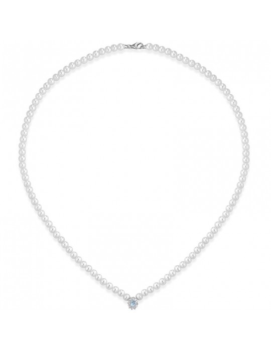 Lelune Necklace - Water Lily - String of Pearls-Aquamarine-LLNKAM15008