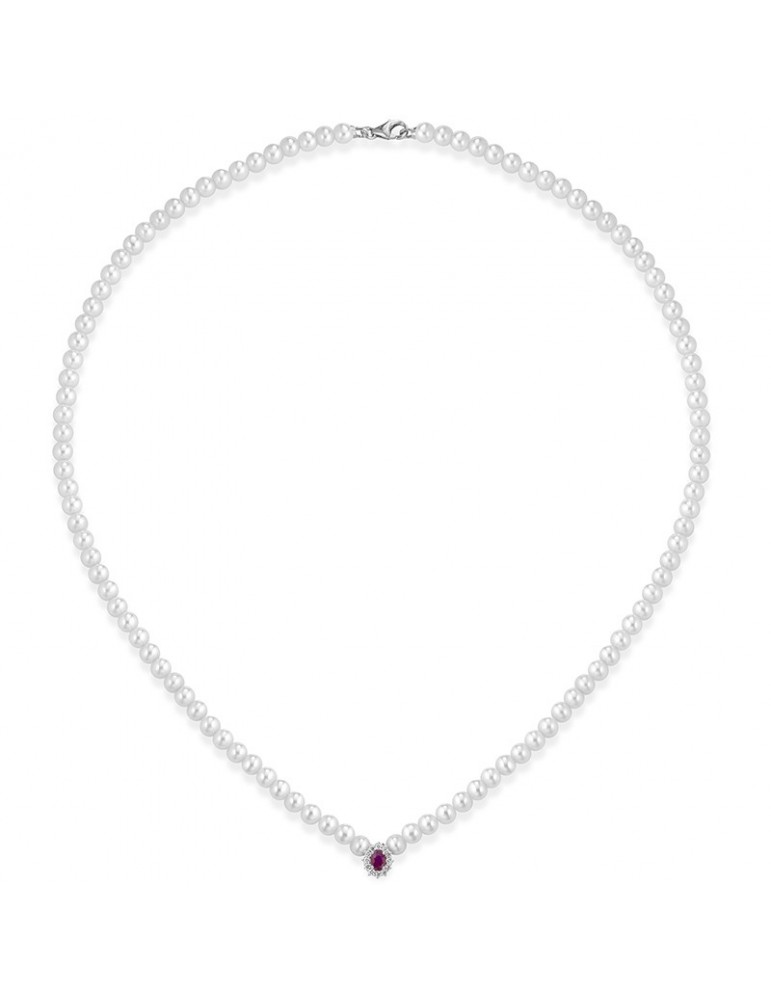 Collana Lelune - Ninfea - Filo di Perle - Rubino - LLNKRB16008