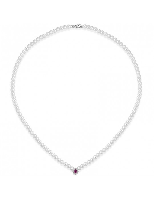 Collana Lelune - Ninfea - Filo di Perle - Rubino - LLNKRB16008