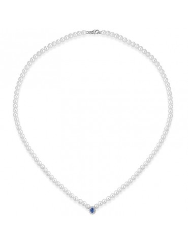 Lelune Necklace - Water Lily - String of Pearls - Blue Sapphire - LLNKZB21009