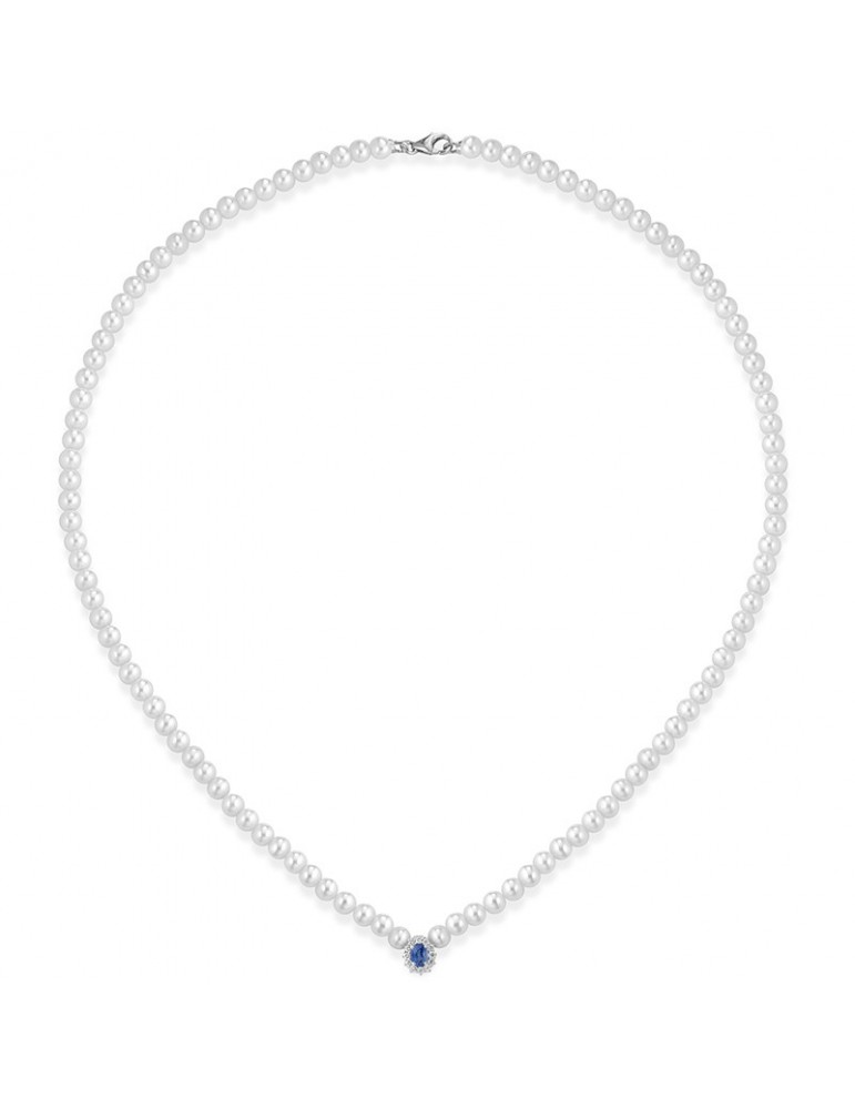 Collana Lelune - Ninfea - Filo di Perle - Zaffiro Blu - LLNKZB21009