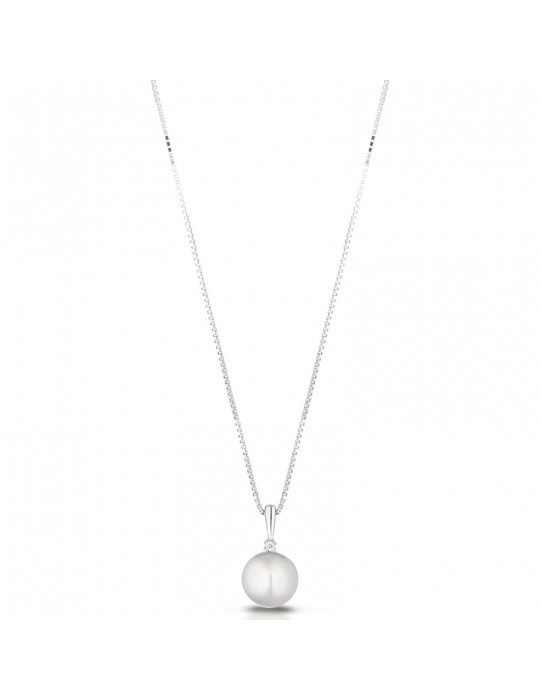 Collana Leluna - Classic - Oro Bianco 18 kt - Perla - Diamanti-LLPN535