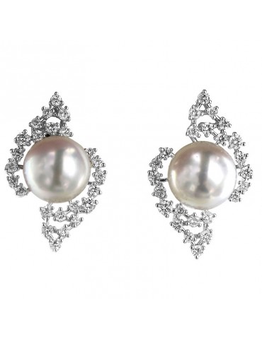 Coscia Earrings - in 18K White Gold with Australian Pearls and 1.08 Ct Diamonds - 0
