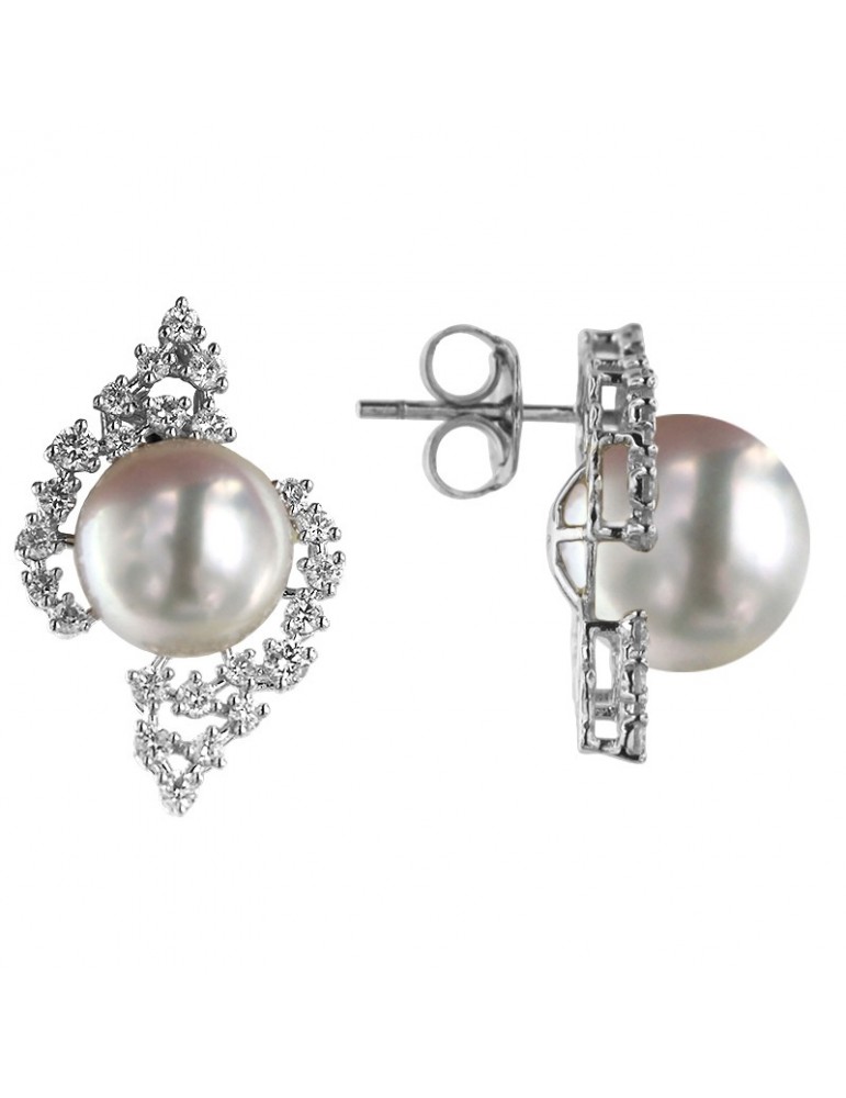 Coscia Earrings - in 18K White Gold with Australian Pearls and 1.08 Ct Diamonds - 0